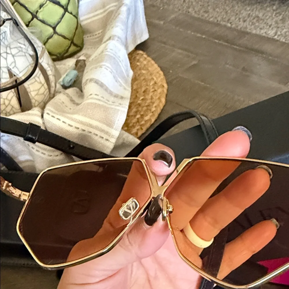 Valentino V Hexagon Glasses and  Black Leather Crossbody